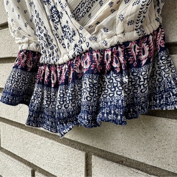 Angie Boho Floral Print Ruffle Hem Surplice Peplum Top Adjustable Straps S - Picture 5 of 8